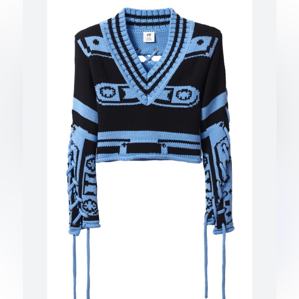 H&M Studio Collection Chunky Knit Sweater Black/Blue - Picture 3 of 14